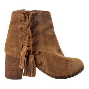 Matisse Corset Brown Leather Lace Up Ankle Heeled Boots Tasseled Shoes 7.5 M